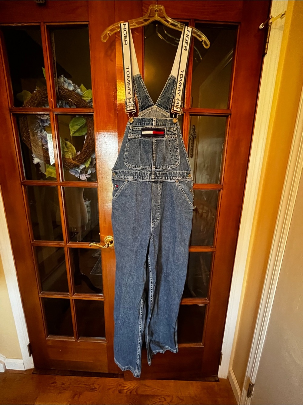 Vintage 90s Tommy Hilfiger Blue Denim Women's Overalls with Branded Straps